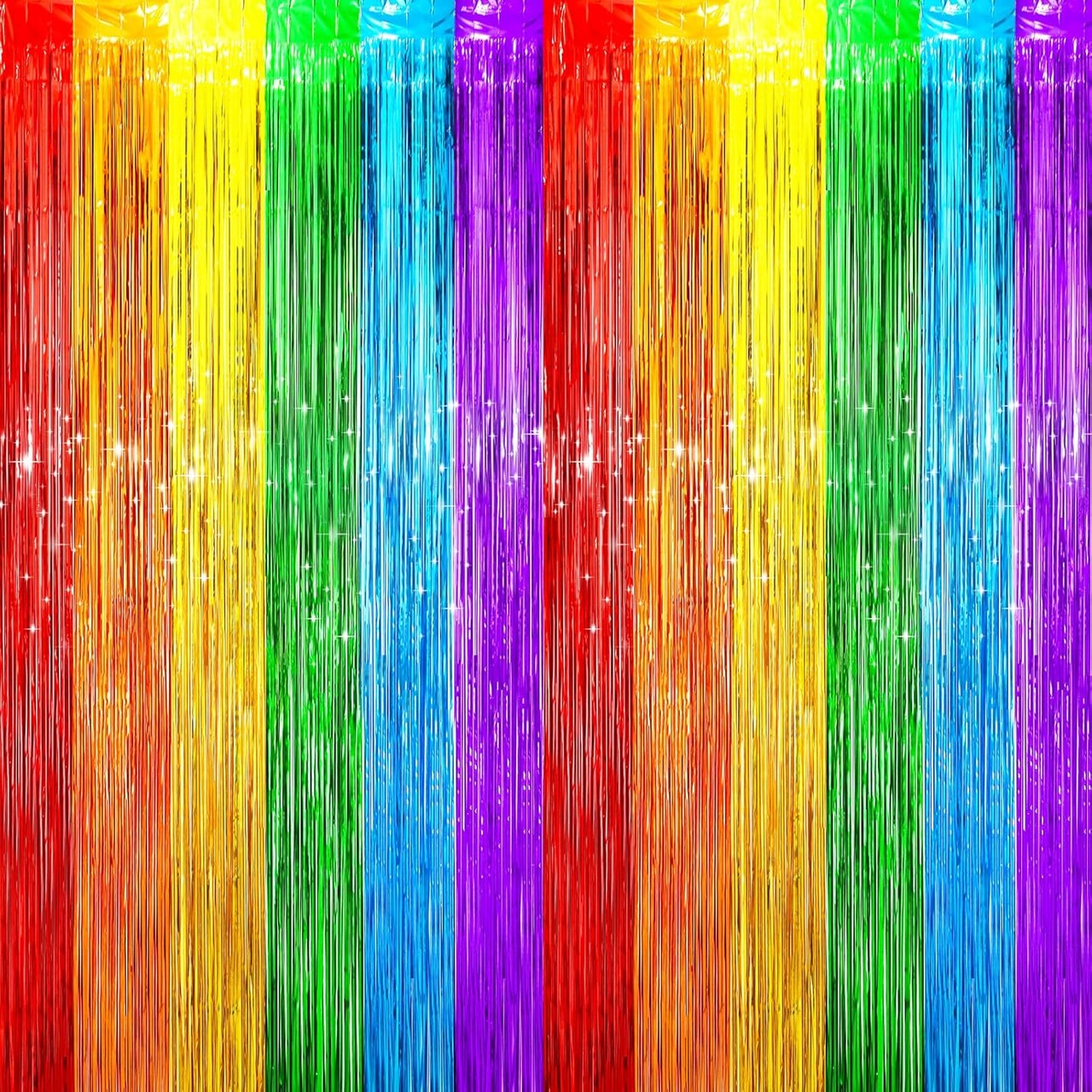 4 Pack Rainbow Foil Fringe Backdrop Curtains, Tinsel Streamers Birthday Party Decorations, Fringe Backdrop for Graduation, Baby Shower, Gender Reveal